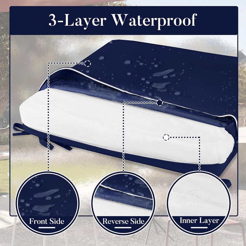 Basic Beyond Outdoor Chair Cushions for Patio Furniture, Waterproof Outdoor Seat Cushions Set of 4 18 x 18, Patio Chair Cushions Set of 4 with Ties and Handle, Navy - Image 4
